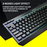 Illuminated RGB Gaming Keyboard with 8 Light Modes and 19 Anti-Ghosting Keys - 45-Degree Angle