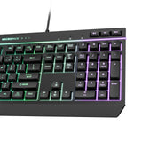Illuminated RGB Gaming Keyboard with 8 Light Modes and 19 Anti-Ghosting Keys - Close-Up Angle
