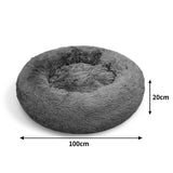 Pawfriends Dog Pet Cat Calming Bed Warm Plush Round Nest Comfy Sleeping Bed Dark Grey 100cm - Front View