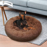 Pet Dog Bedding Warm Plush Round Comfortable Nest Sleeping kennel Coffee M 70cm - Close-Up Angle