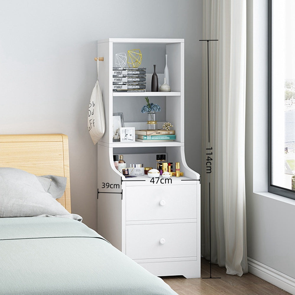 2x Bedside table set with drawers, slim tall cabinet, multifunctional design