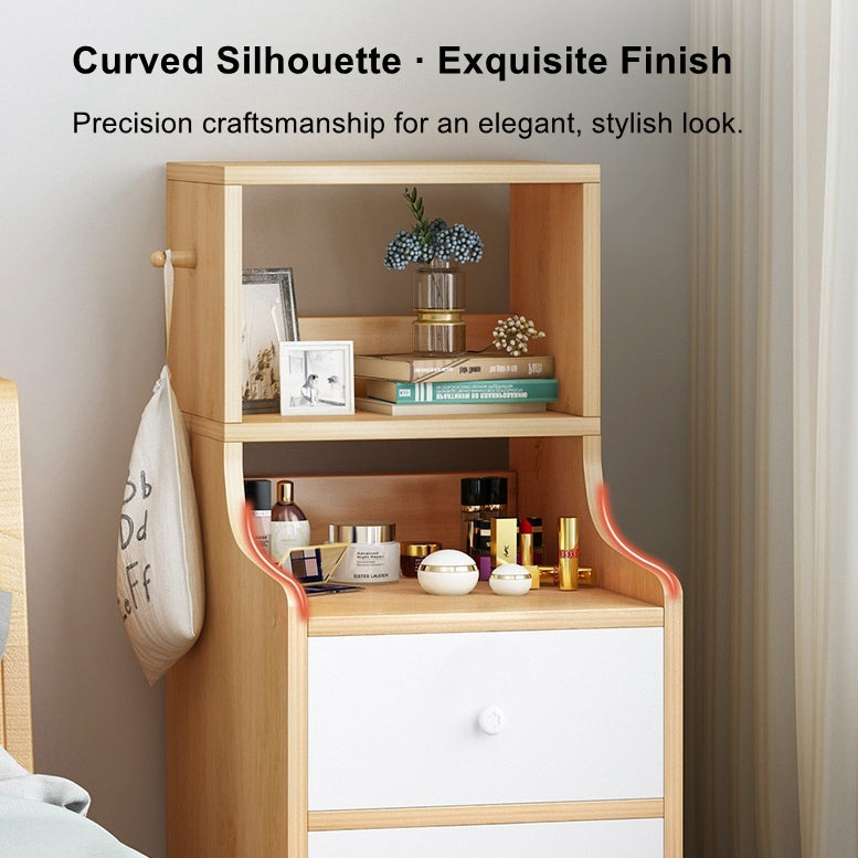 2x Bedside table set with drawers, slim tall cabinet, multifunctional design