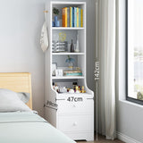 2x Bedside table pair with shelves drawers side hook modern design white - Front View