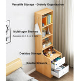 2x Bedside table pair with shelves drawers side hook modern design white - Top-Down View