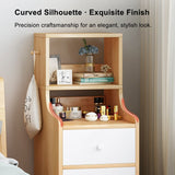 2x Bedside table pair with shelves drawers side hook modern design white - Low Angle
