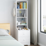 2x Bedside table pair with shelves drawers side hook modern design white - Extra Image