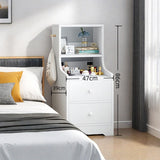 2x bedside table set with shelves and drawers modern white design - Front View