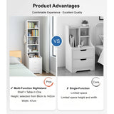 2x bedside table set with shelves and drawers modern white design - Side View