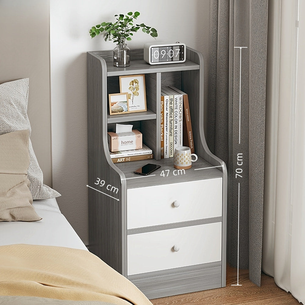 2x Bedside table pair with drawers, eco-friendly, modern design, curved sides