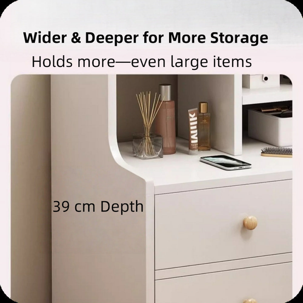 2x Bedside table pair with drawers, eco-friendly, modern design, curved sides