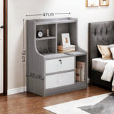 2x bedside table pair lockable drawer curved sides modern design bedroom - Front View