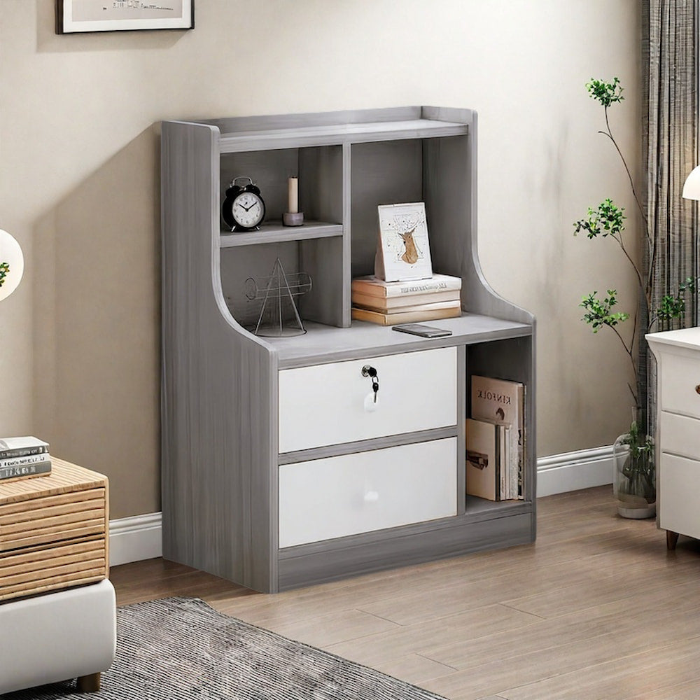 2x bedside table pair lockable drawer curved sides modern design bedroom