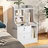 2x Bedside table set modern minimalist lockable drawer open storage unit - Front View