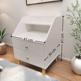 Warm White Nightstand Wooden Legs Knobs Open Storage Two Drawers Modern Design - Front View