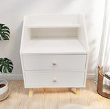 Warm White Nightstand Wooden Legs Knobs Open Storage Two Drawers Modern Design - Extra Image