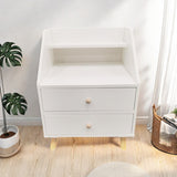 Warm White Nightstand Wooden Legs Knobs Open Storage Two Drawers Modern Design - Extra Image