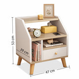 2x bedside table set wooden drawer natural white wood grain furniture - Front View