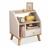 2x bedside table set wooden drawer natural white wood grain furniture - Extra Image