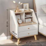2x bedside table set wood grain drawers curved design bedroom furniture - Front View