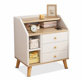 2x bedside table set wood grain drawers curved design bedroom furniture - Extra Image