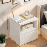 2x Bedside table set with drawer and shelf, minimalist white design, 2 pieces - Front View