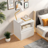 2x Bedside table set with drawer and shelf, minimalist white design, 2 pieces - Extra Image