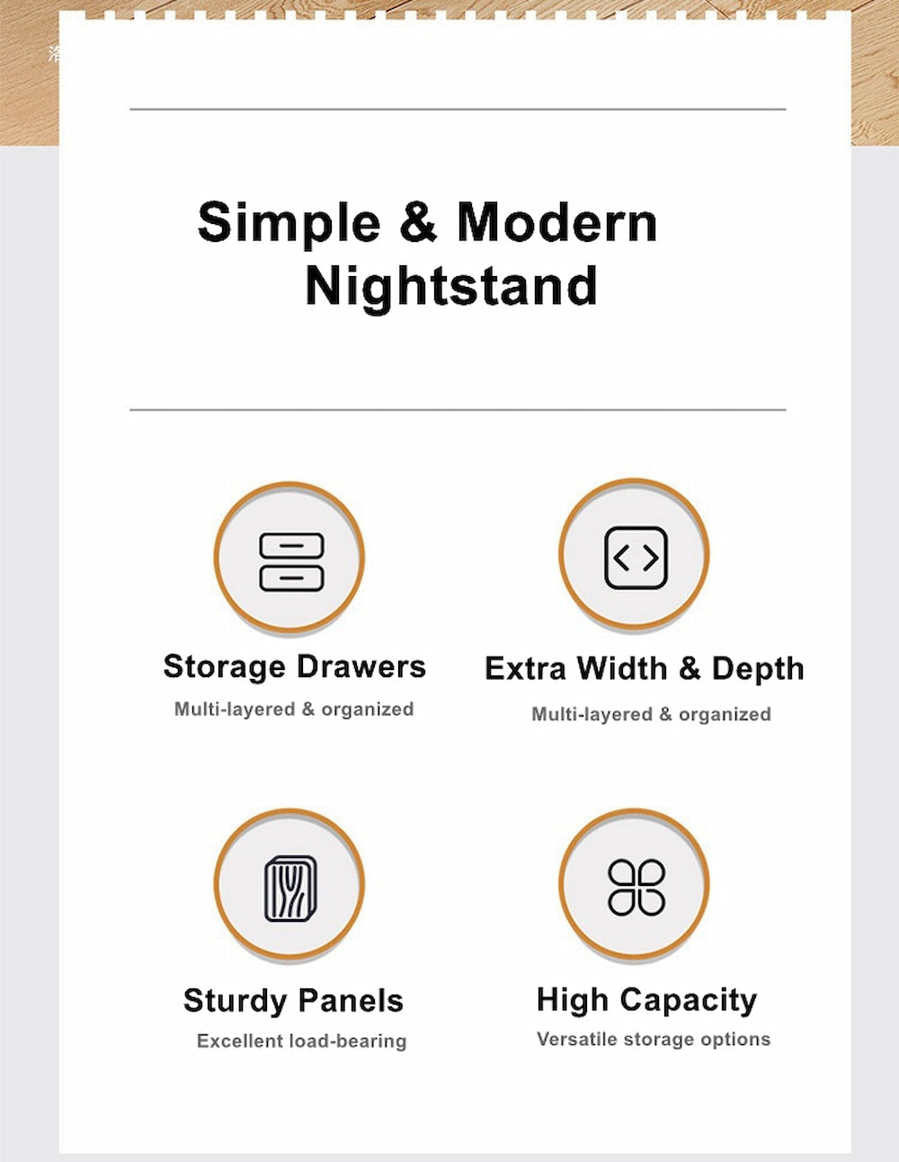 2x Bedside table set with drawers, minimalist design, warm white finish