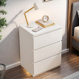 Modern Nightstand Warm White Triple Drawer Finger Pull Geometric Clean Lines