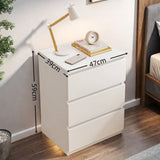 2x Modern bedside table set with drawers, minimalist design, white finish. - Front View