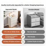 2x Modern bedside table set with drawers, minimalist design, white finish. - Side View