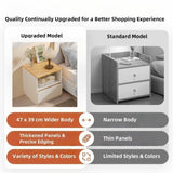 Modern Nightstand Oak Wood Grain Top White Cabinet Open Shelf Finger Pull - Side View