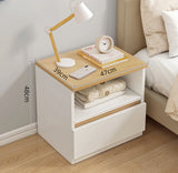 2x bedside table set modern white oak wood drawer minimalist design - Front View