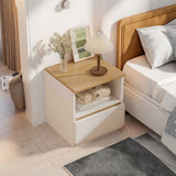 2x bedside table set modern white oak wood drawer minimalist design - Extra Image