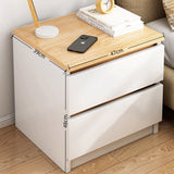 2x Bedside table pair oak wood grain drawers minimalist design furniture - Front View