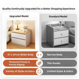 2x Bedside table pair oak wood grain drawers minimalist design furniture - Side View