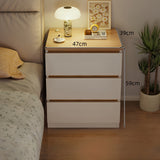 2x Bedside table set modern design oak wood grain white 3 drawers - Front View