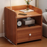 2x bedside table set vintage walnut tray drawer wooden nightstand pair - Front View