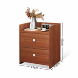 2x Bedside table walnut wood grain tray drawers vintage style furniture - Front View