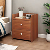 2x Bedside table walnut wood grain tray drawers vintage style furniture - Extra Image