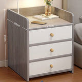 2x bedside table set 3 drawer light gray white wooden knobs bedroom furniture - Front View