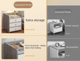 2x bedside table set 3 drawer light gray white wooden knobs bedroom furniture - Side View