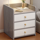 2x bedside table set 3 drawer light gray white wooden knobs bedroom furniture - Extra Image