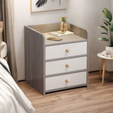 2x bedside table set 3 drawer light gray white wooden knobs bedroom furniture - Extra Image