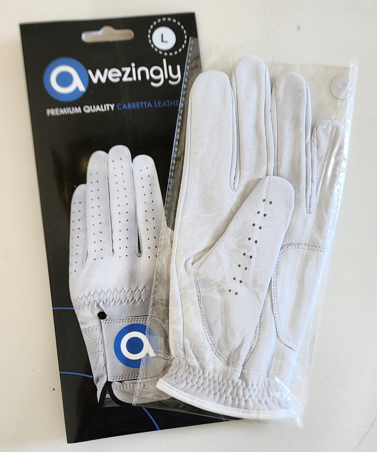 Awezingly Premium Quality Cabretta Leather Golf Glove for Men - White (M/L)