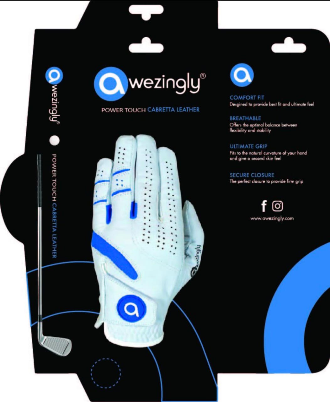 Awezingly Power Touch Cabretta Leather Golf Glove for Men - White (M/L)