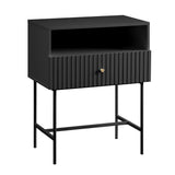 Lucia Slender Fluted Bedside Table in Black - Front View