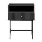 Lucia Slender Fluted Bedside Table in Black - Side View