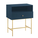 Lucia Slender Fluted Bedside Table in Blue - Front View