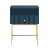 Lucia Slender Fluted Bedside Table in Blue - Side View