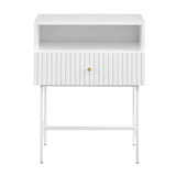 Lucia Slender Fluted Bedside Table in White - Front View